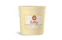 Un cubo amarillo con una etiqueta que dice Lilly.