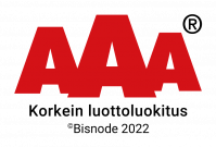 AAA logo with “Korkein luottoluokitus” and “Bisnode 2022” text in red and black