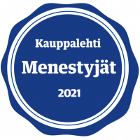 Kauppalehti Menestyjät 2021 blue award badge with white text