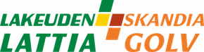 Green and orange logo reading &ldquo;LAKEUDEN SKANDIA LATTIA GOLV&rdquo; - logo