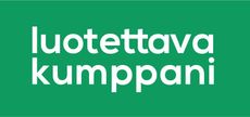 Green logo with white text reading “luotettava kumppani”