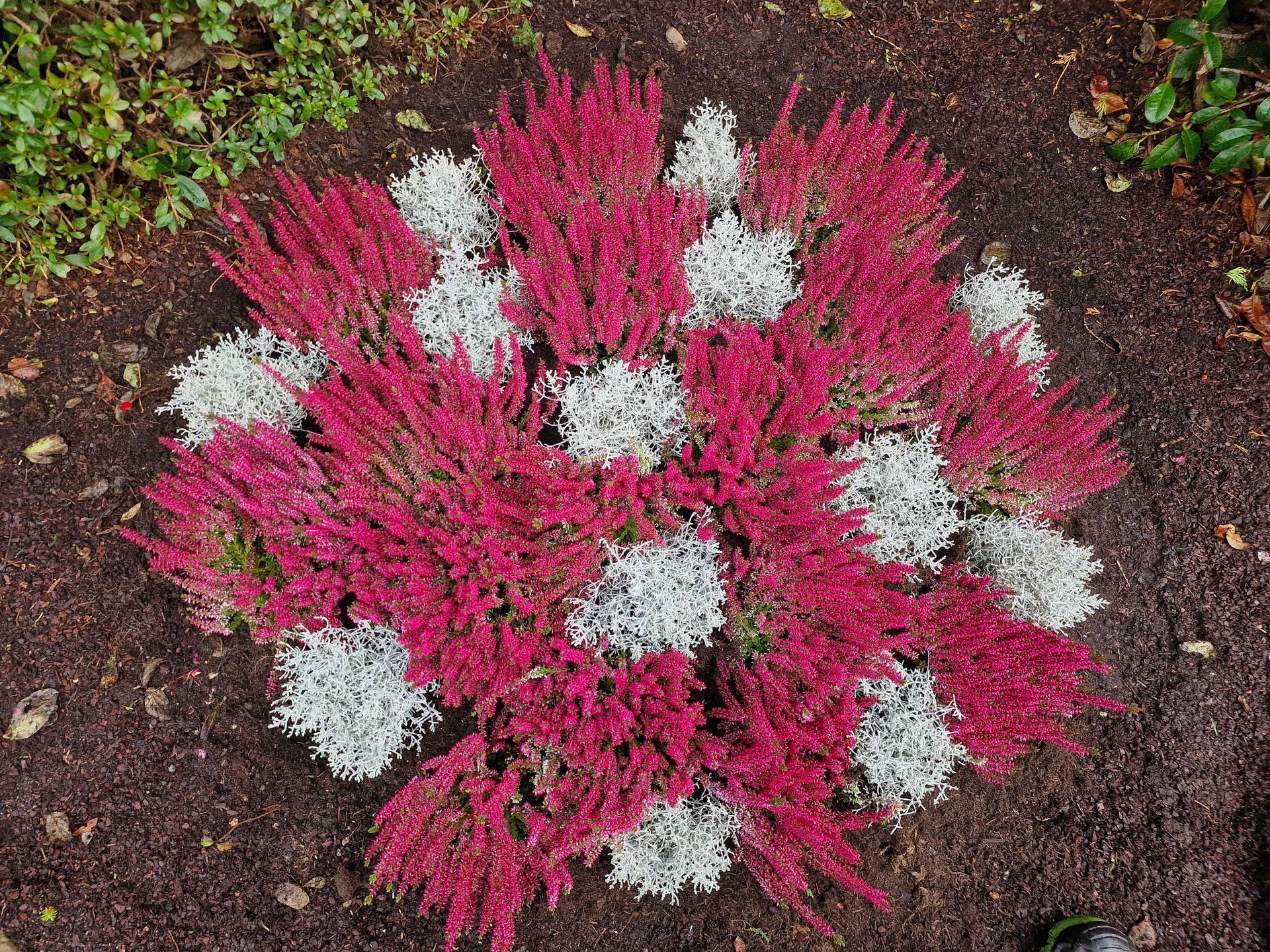 Florales Gesteck für Friedhof und Gedenkstätten mit dezenten Blumen und Grünpflanzen