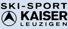 Logo für Ski-Sport Kaiser, Leuzigen. Schwarzer Text auf hellblauem Hintergrund.