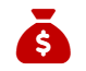 Una bolsa de dinero roja con un signo de dólar en ella.