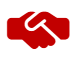 Un icono de apretón de manos rojo sobre un fondo blanco.