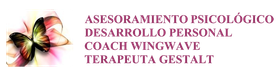 Logo con mariposa multicolor y texto: “Asesoramiento psicológico, desarrollo personal, coach wingwave, terapeuta gestalt”.