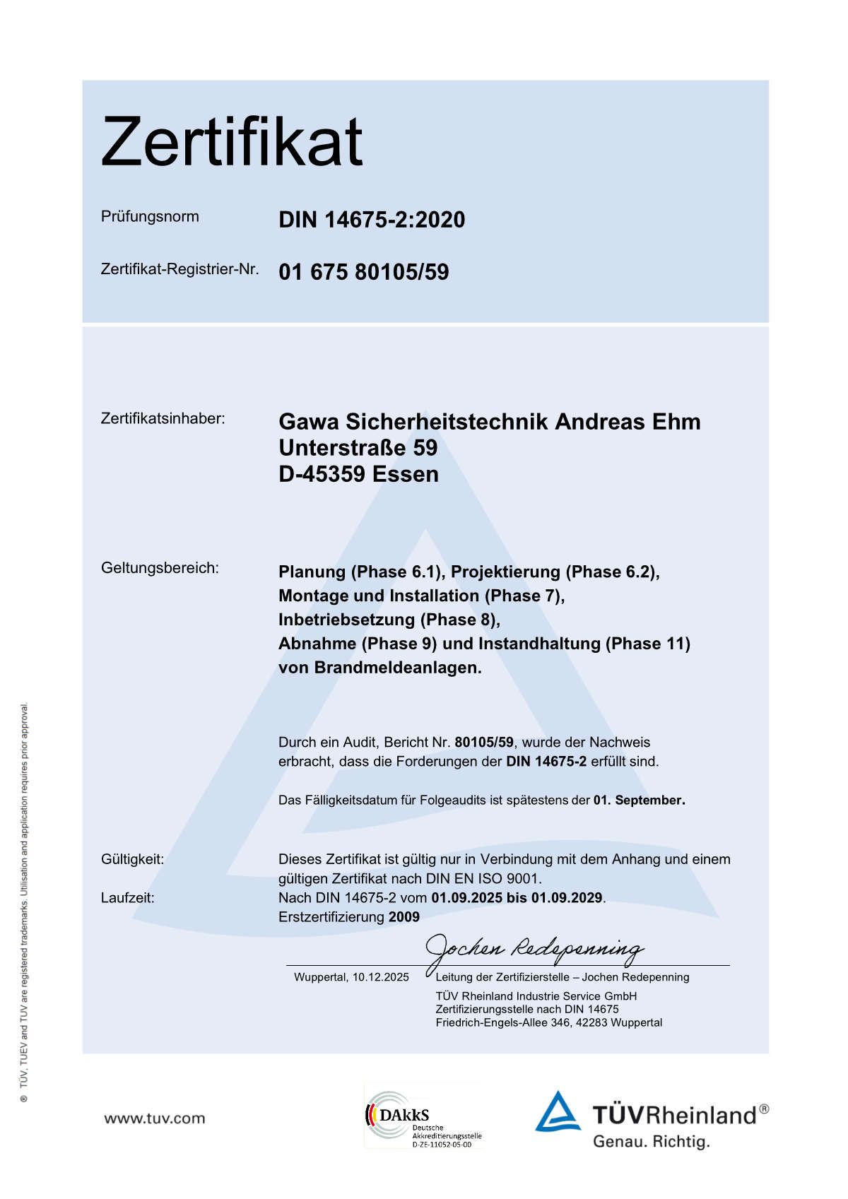 Zertifikat DIN 14675