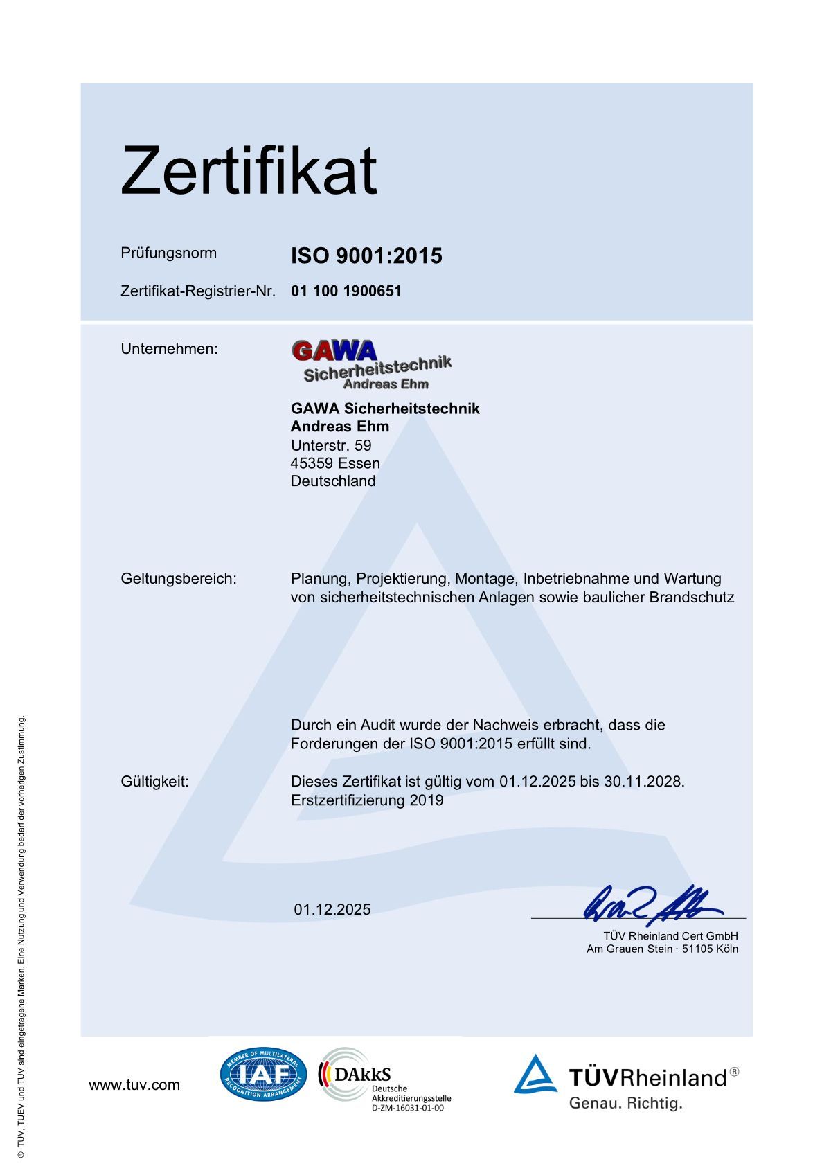 Zertifikat DIN EN ISO 9001:2015