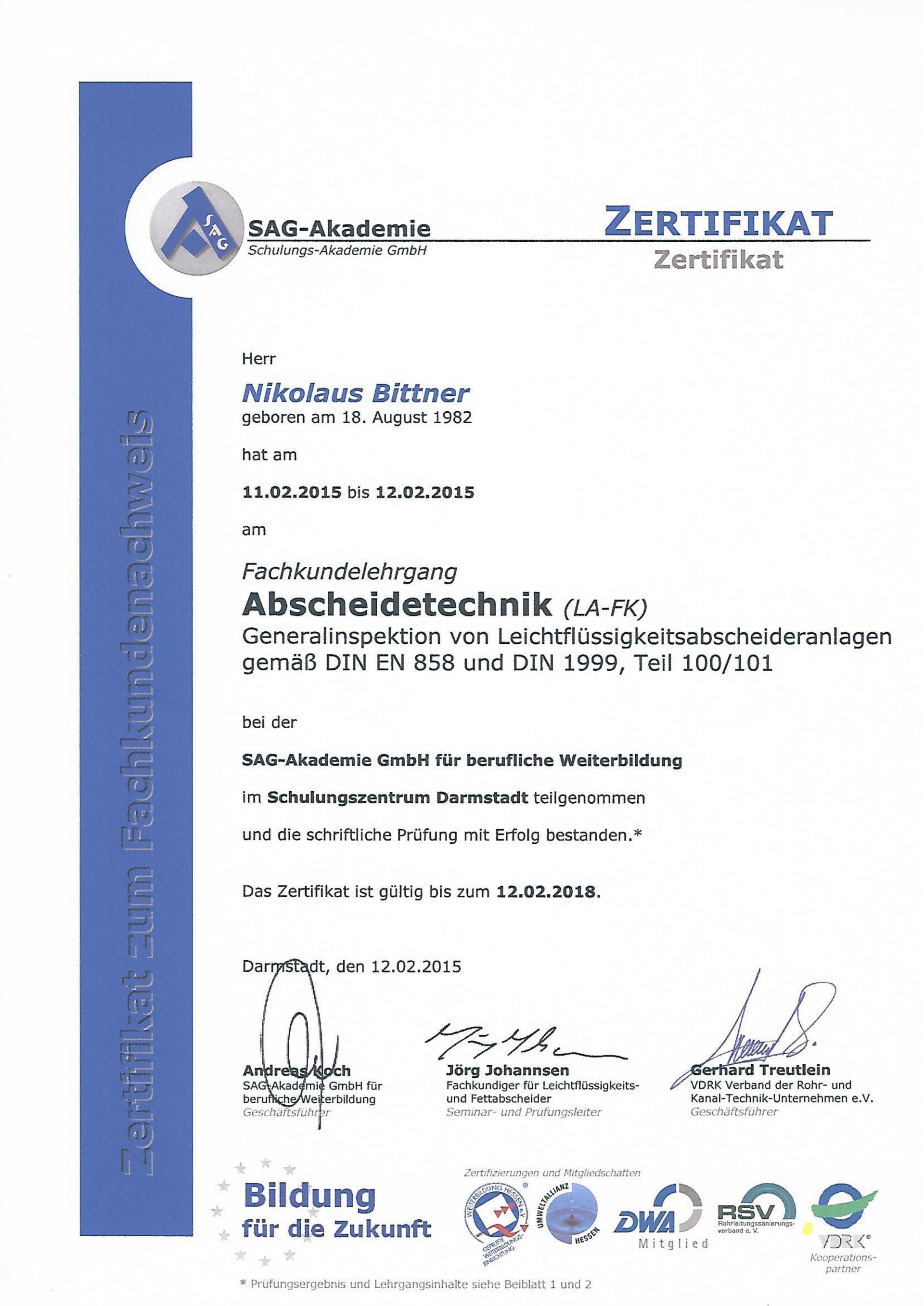 Abscheidetechnik-Fachkundelehrgang-Niko