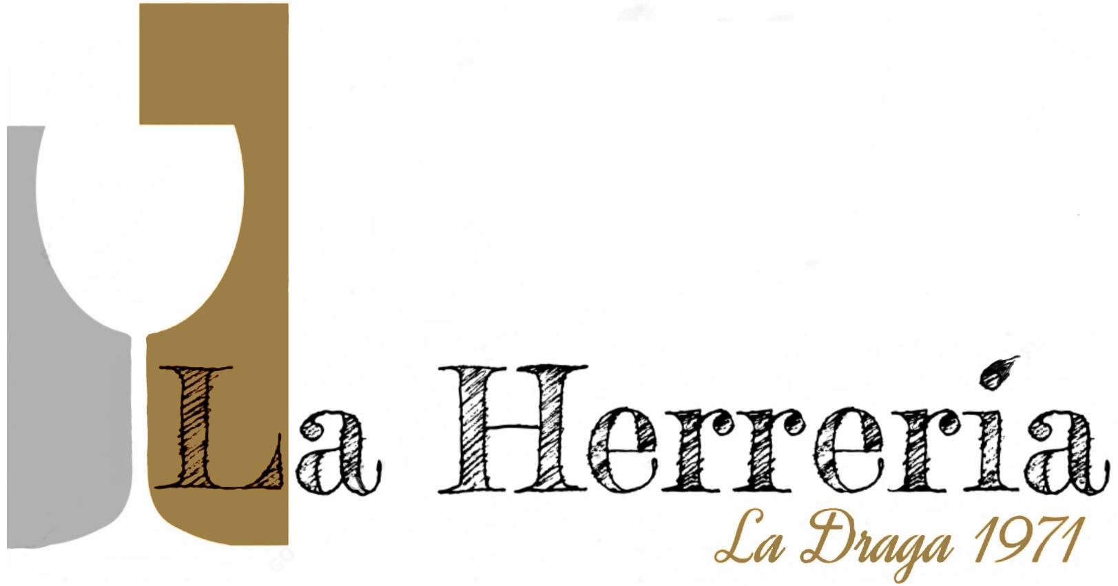 Logo for La Herrer&iacute;a wine bar; wine glass silhouette, "La Herrer&iacute;a" text, and "La Draga 1971."