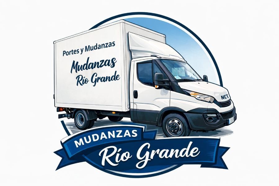 Cami&oacute;n de mudanzas de color blanco con el logo de "Mudanzas Rio Grande".