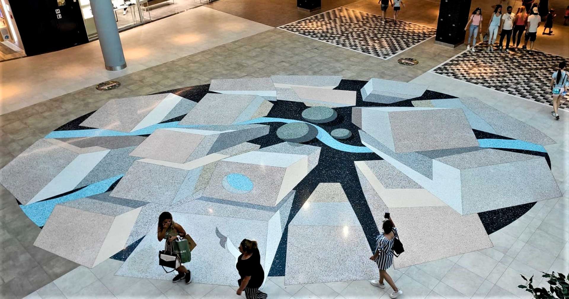 Terrazzo géométrique gris, bleu et noir