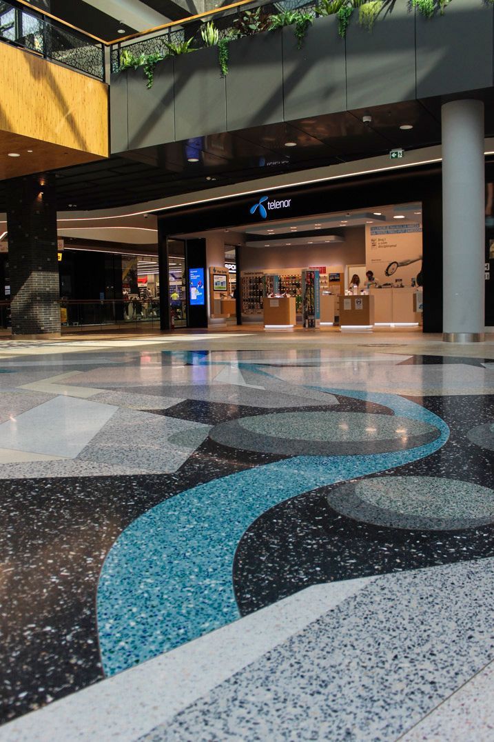 Terrazzo géométrique gris, bleu et noir