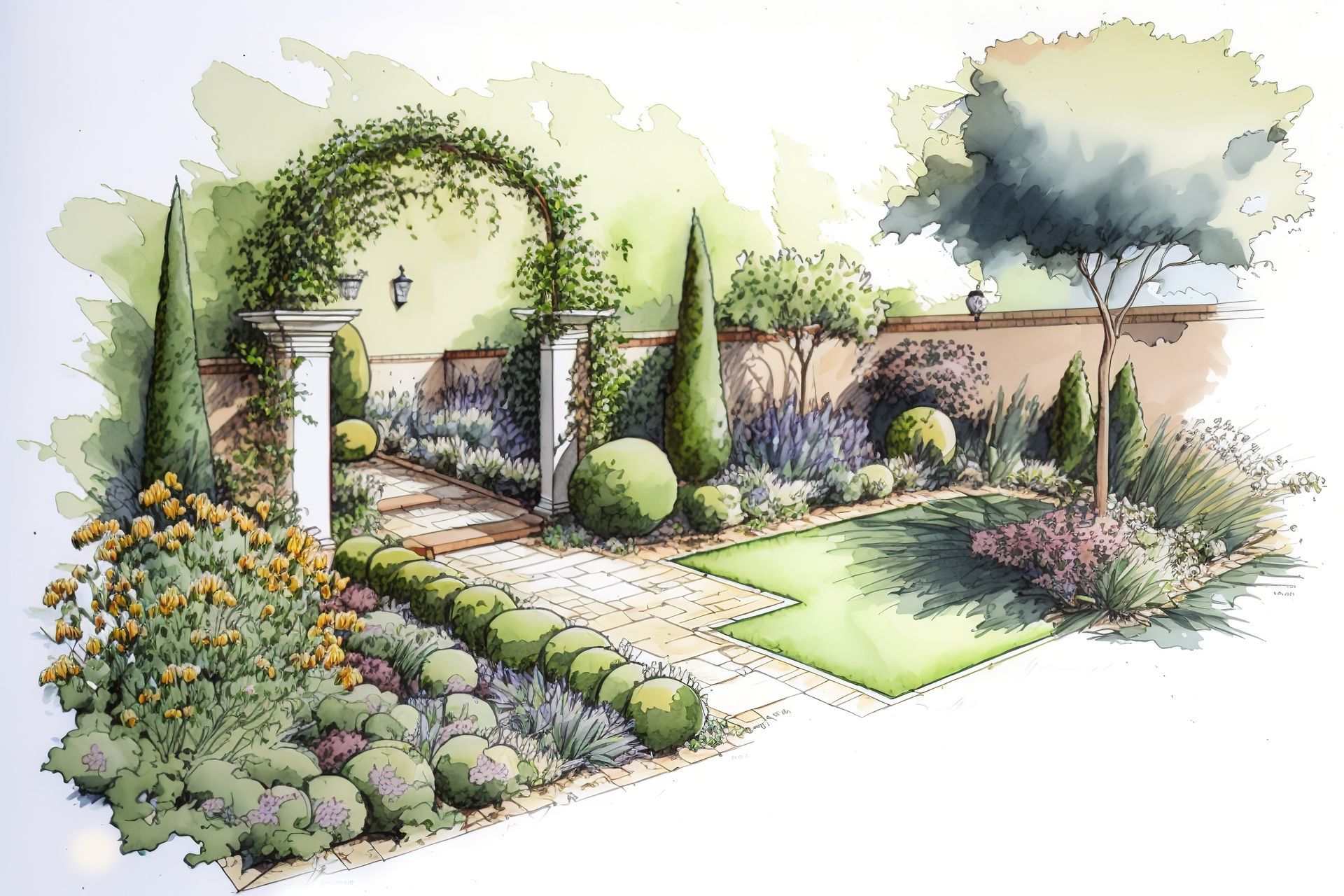 Dessin d'un aménagement paysager