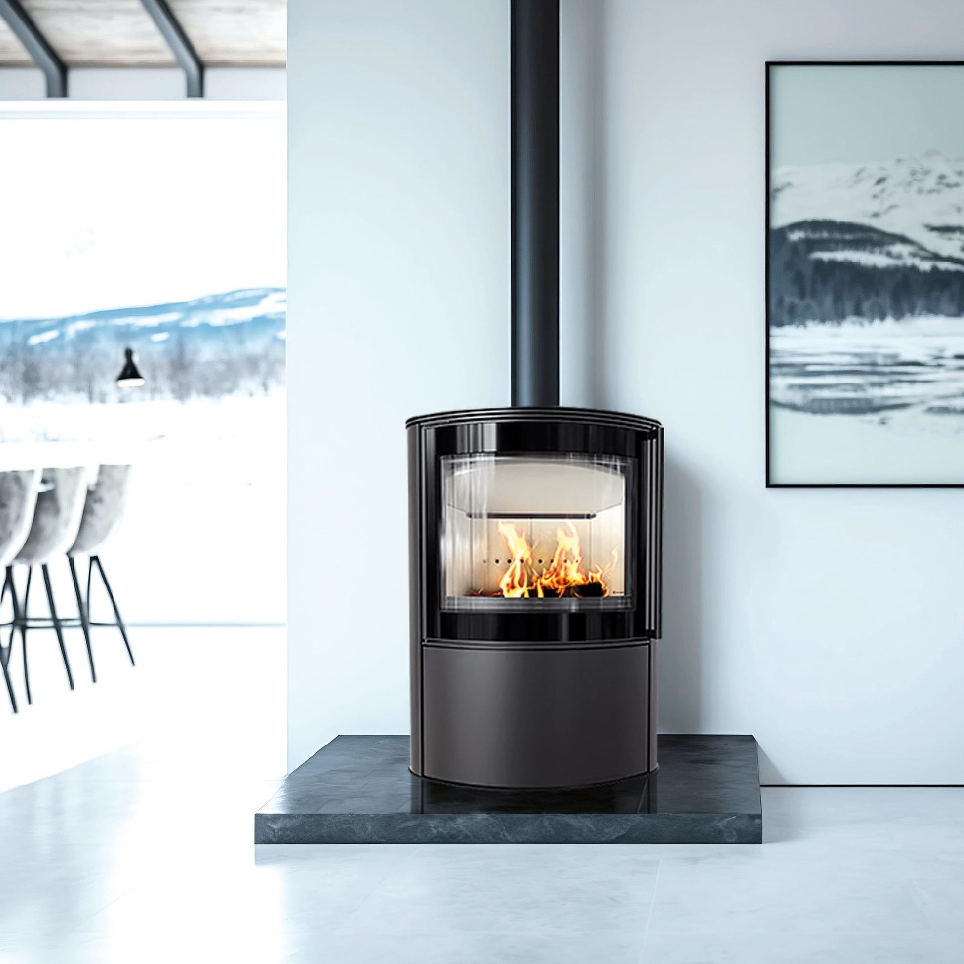 Installation d'un poêle à bois moderne