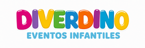 Logotipo colorido de “DIVERDINO” con “EVENTOS INFANTILES” en texto azul claro