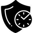 ein schwarz-weißes Symbol eines Abzeichens mit einem Stern und fünf Sternen.
