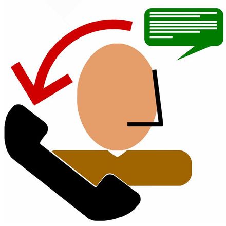 Teléfono negro con una flecha roja que apunta al icono de una persona y una burbuja de diálogo verde, lo que sugiere una llamada o conversación.