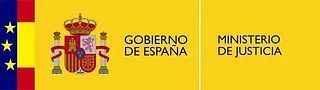 Logotipos del Gobierno de España y del Ministerio de Justicia sobre fondo amarillo, con la bandera y el escudo de armas españoles.