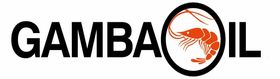 Logotipo de GAMBA OIL con texto negro y un camar&oacute;n naranja dentro de un c&iacute;rculo negro.