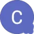 Un bocadillo de diálogo azul con la letra c en él.
