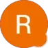 La letra r está en un círculo naranja sobre un fondo blanco.