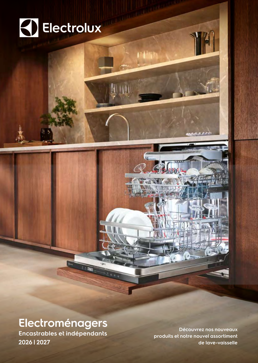 Publicité pour réfrigérateur Miele montrant un réfrigérateur ouvert et bien rempli dans une cuisine moderne