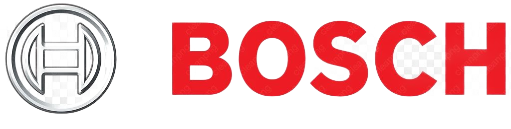 Logo Bosch avec nom et emblème circulaire rouges sur fond blanc