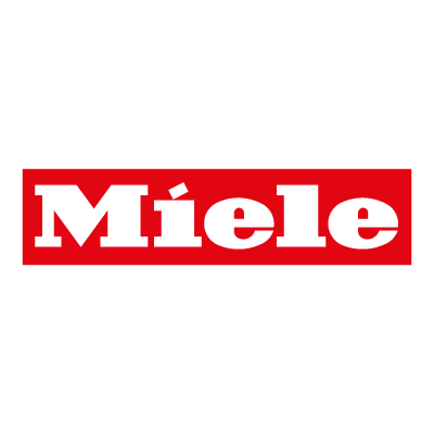 Logo Miele en blanc sur fond rectangulaire rouge