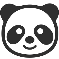 Logo de visage de panda noir et blanc, avec des oreilles arrondies et une expression souriante