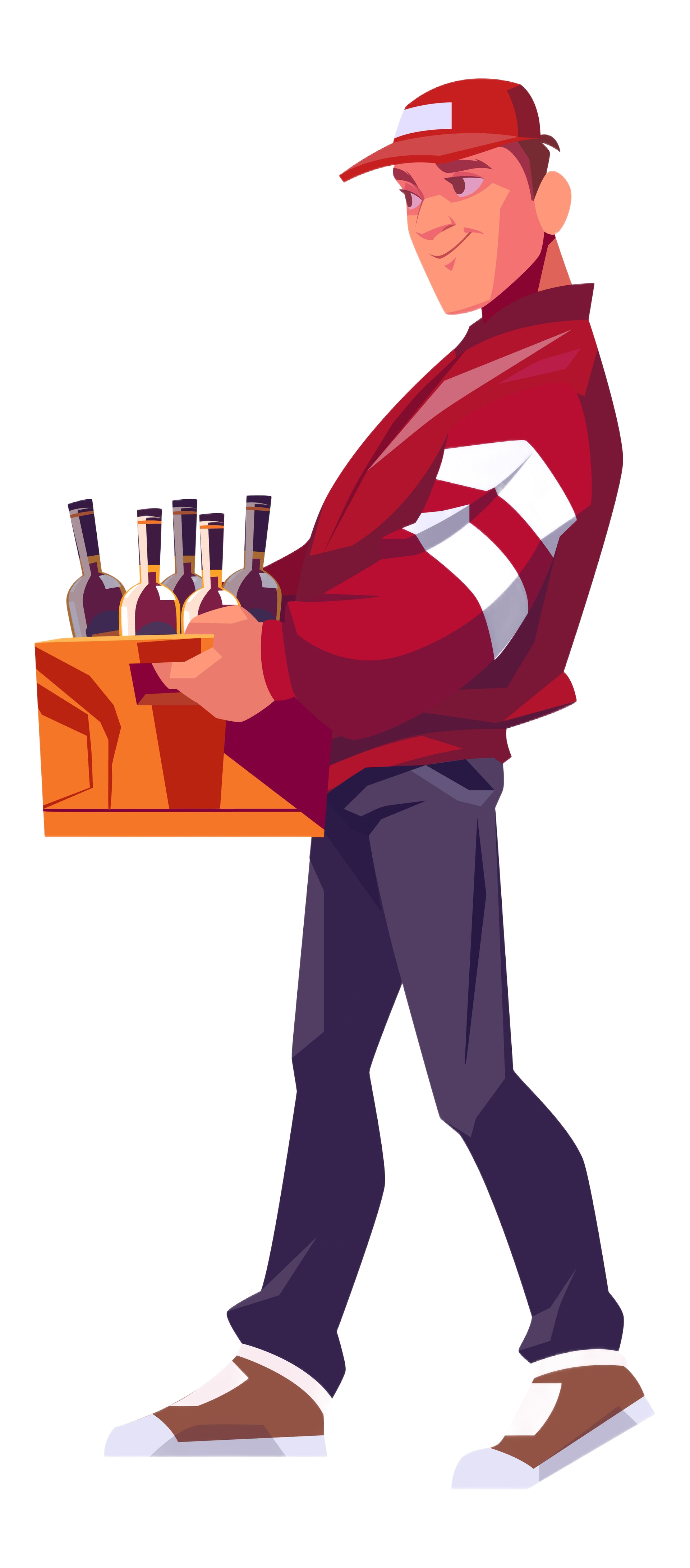 Une personne vêtue d'une veste et d'une casquette rouges 