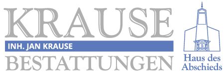 Krause Bestattungen logo with a church illustration and text: "Haus des Abschieds".