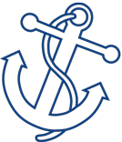 Blauer Schiffsanker mit Seil.