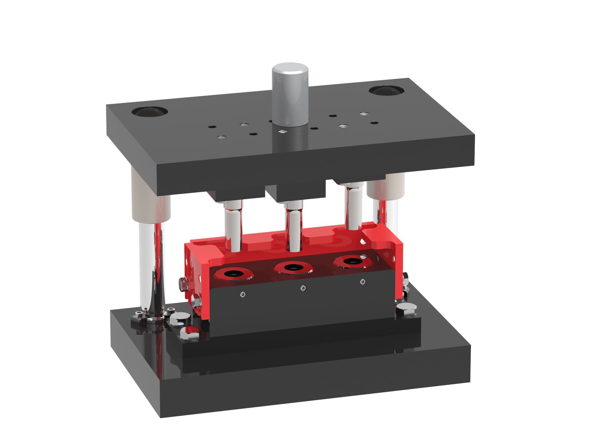 Ein 3D-Modell einer Maschine mit einem roten Objekt darin.