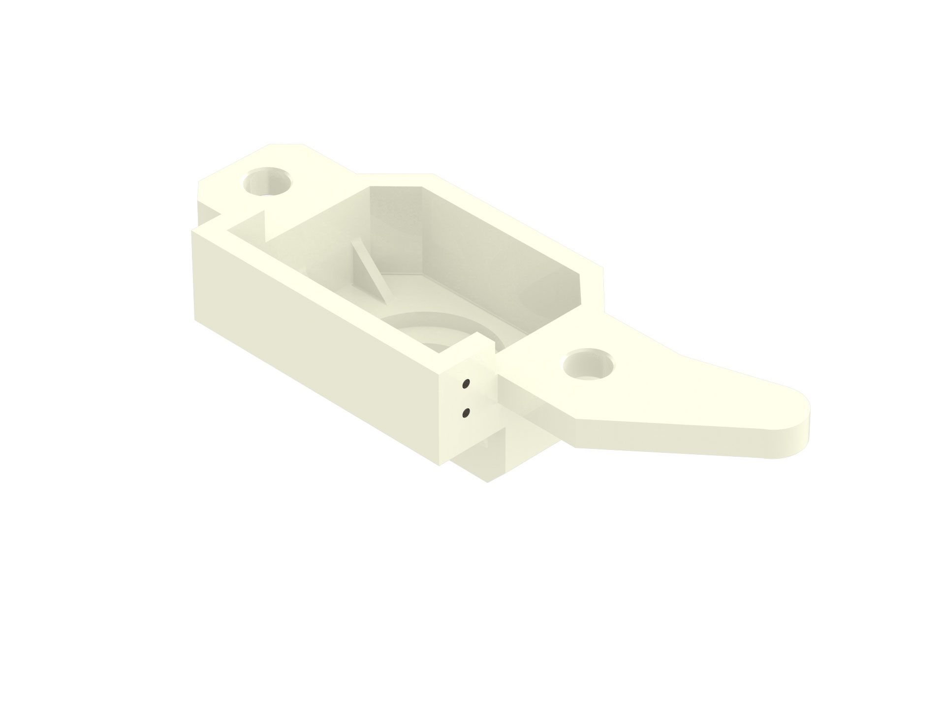 Ein 3D-Modell einer weißen Plastikbox mit Griff auf weißem Hintergrund.