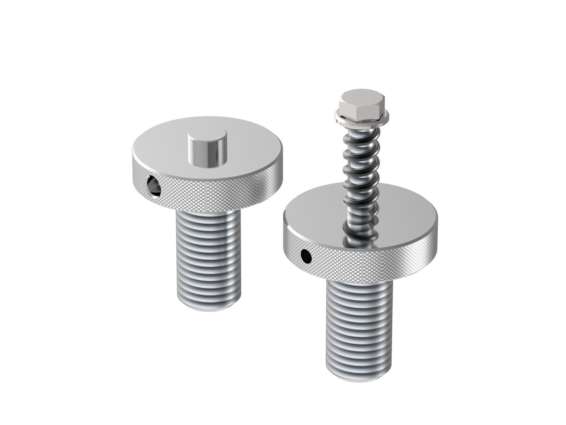 Eine Nahaufnahme von zwei Schrauben auf einem weißen Hintergrund.