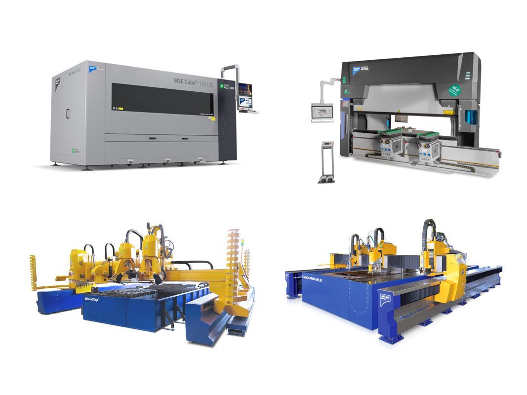 Eine blau-gelbe Maschine steht auf einem Tisch auf weißem Hintergrund.