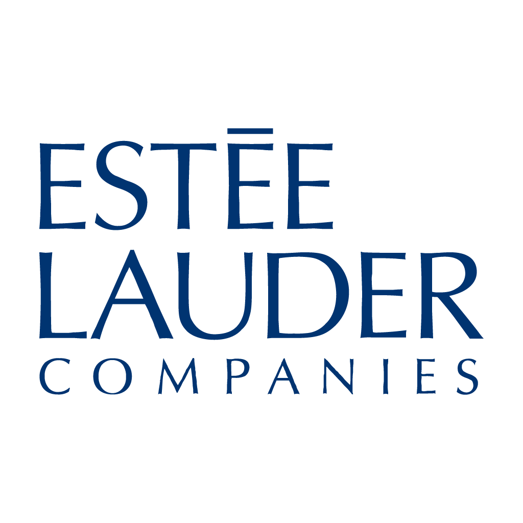 Logo Estée Lauder Companies, niebieski tekst na białym tle.
