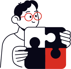 Illustration d'un homme à lunettes tenant des pièces de puzzle
