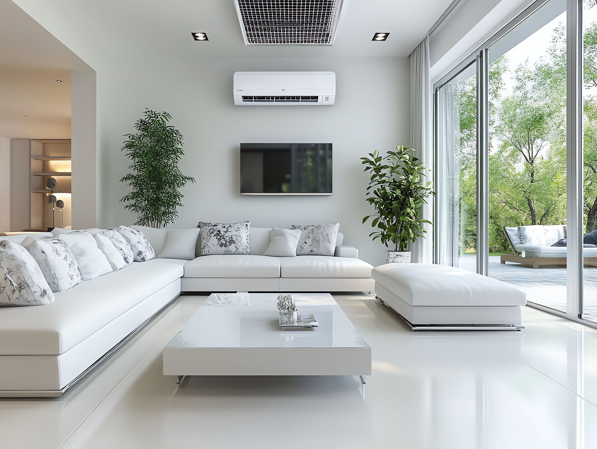 Une pièce de vie avec une climatisation.