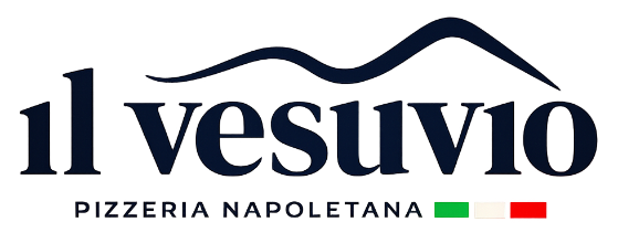 Logotipo para la pizzer&iacute;a Il Vesuvio, con colores estilizados de la monta&ntilde;a y la bandera italiana.