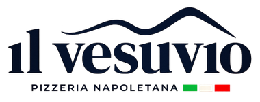 Logotipo para la pizzer&iacute;a Il Vesuvio, con colores estilizados de la monta&ntilde;a y la bandera italiana.
