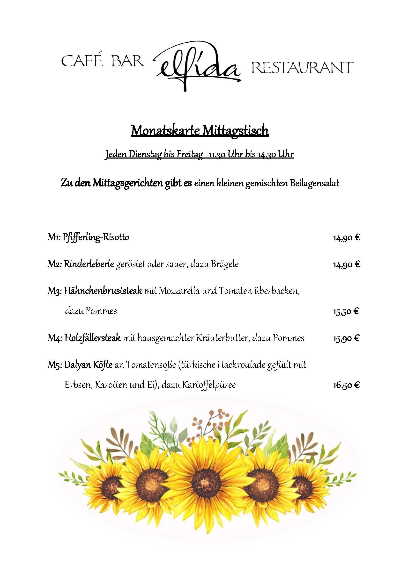 Elfida Auggen Mittagskarte