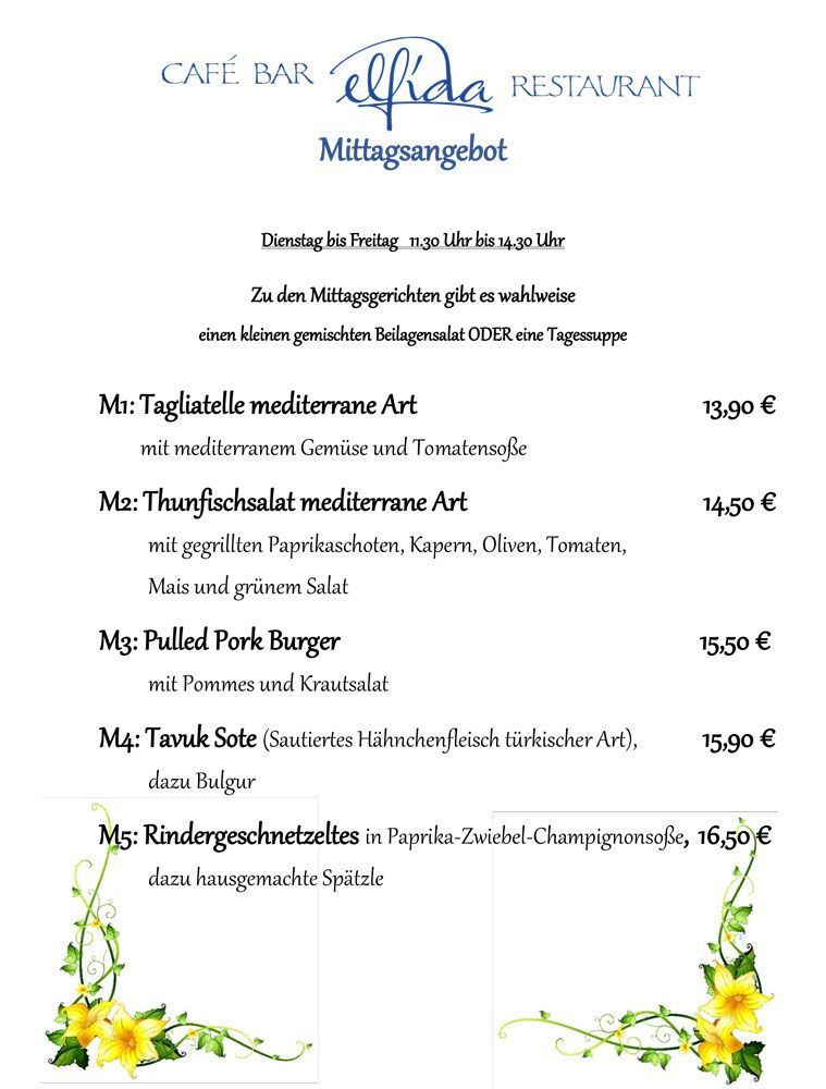 Elfida Auggen Mittagskarte
