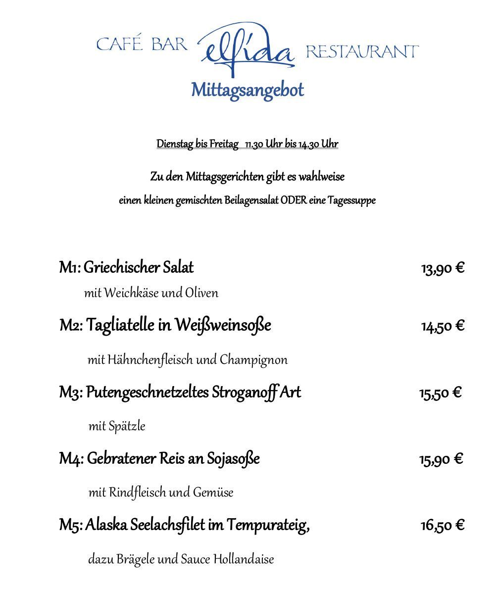 Elfida Auggen Mittagskarte