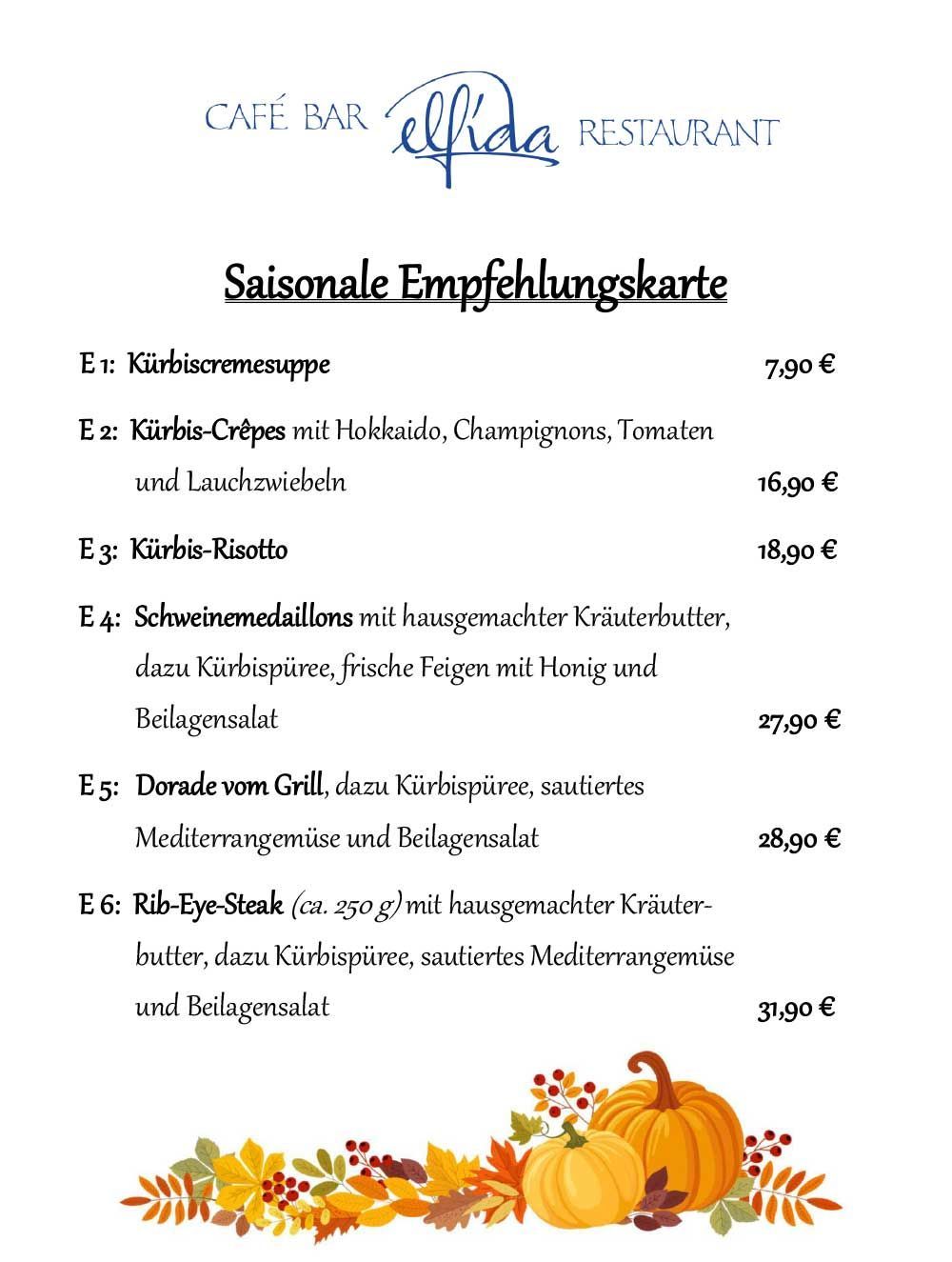 Elfida Auggen Mittagskarte