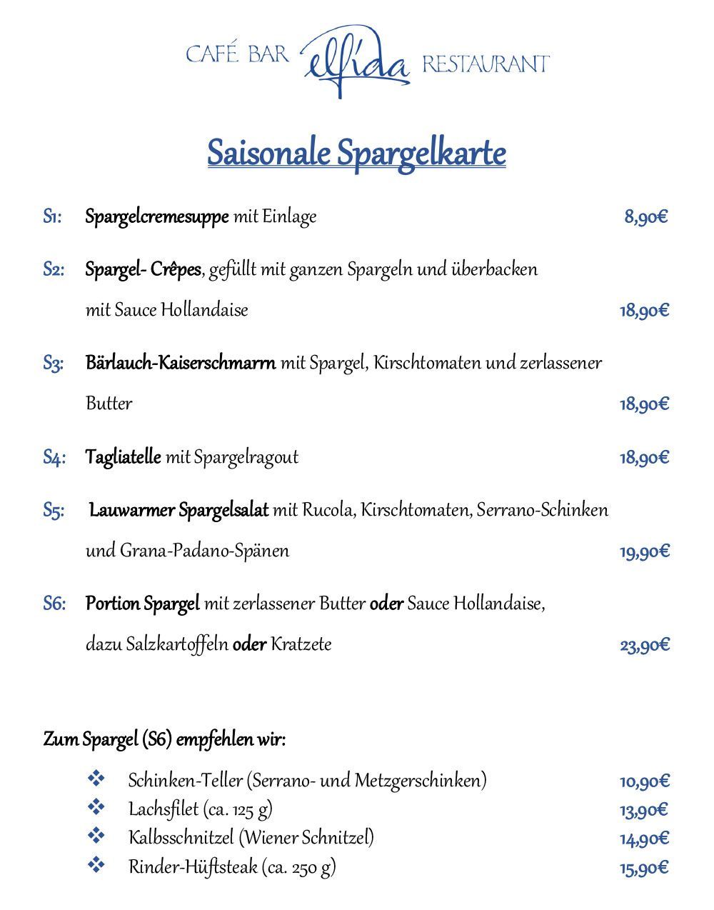 Elfida Auggen Mittagskarte