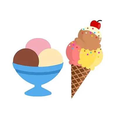 Un bol de helado y un cono de helado con una cereza encima.