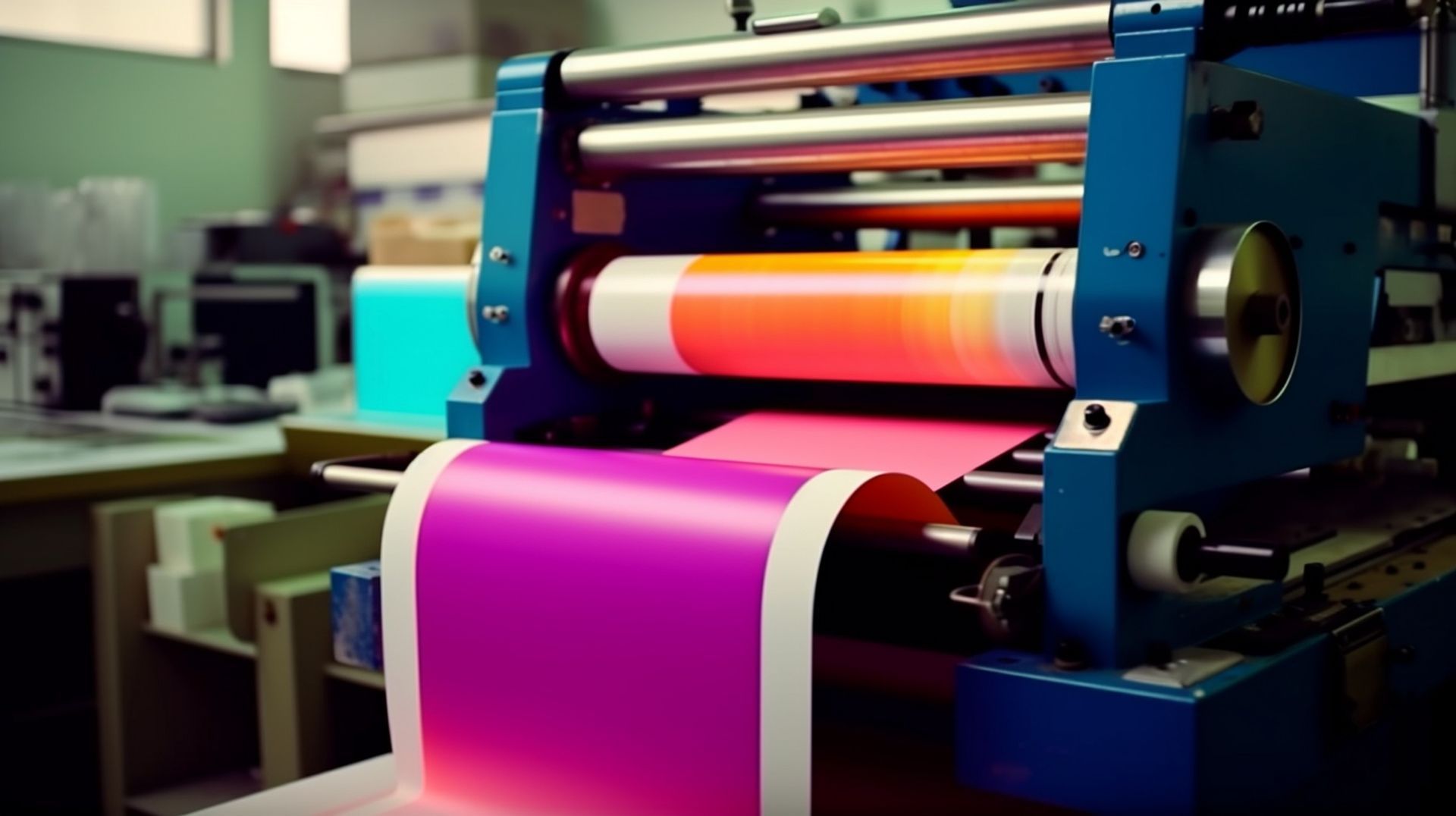 Una máquina está imprimiendo un rollo de papel en una fábrica.