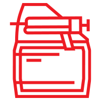 Un dibujo de una lata de gasolina con una línea roja sobre un fondo blanco.